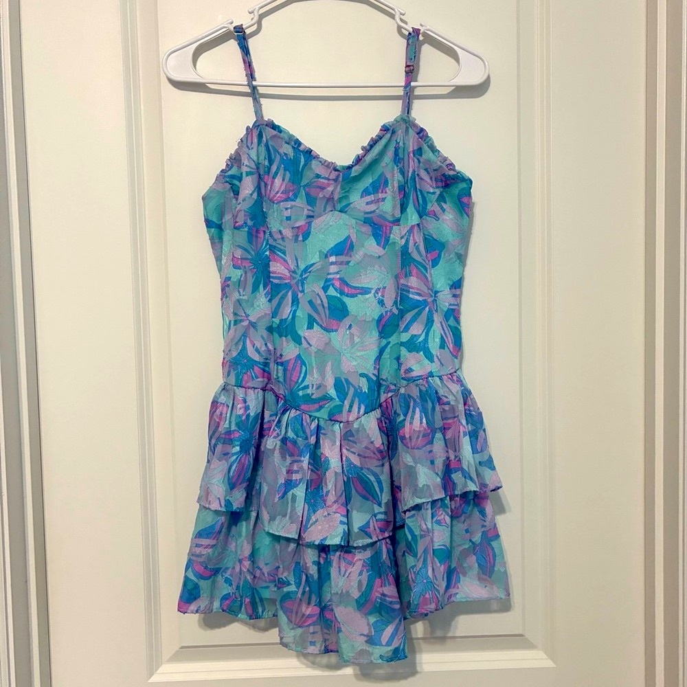 Wild Fable Blue Pink Floral Tiered Dress with Spaghetti Straps Women’s Small